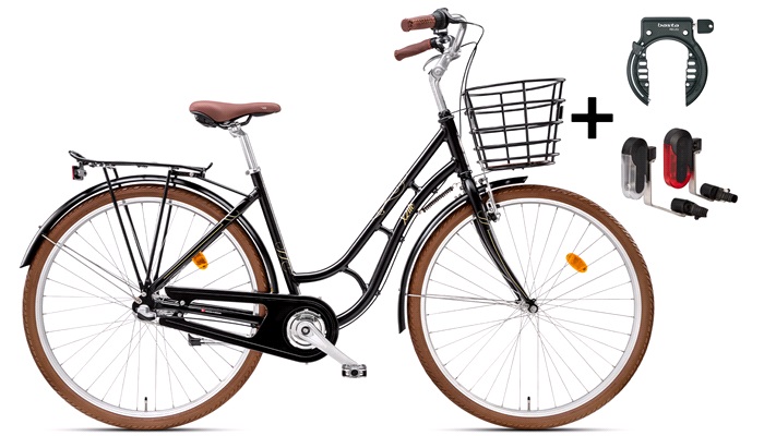 Damecykel 28" AGNETE 7-g sort PAKKETILBU