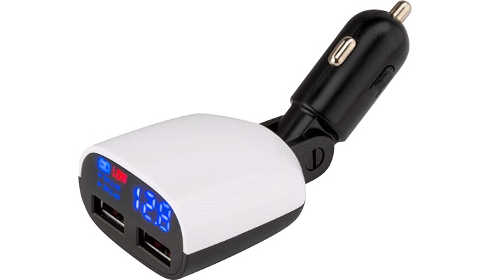 Smart udtag 12/24V 2xUSB 4,8A, voltmeter