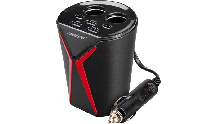 2-i-1 adapter 12V 10A 3xUSB t. kopholder