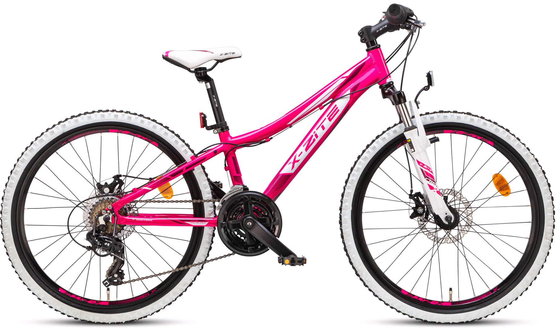 Mountainbike 24" 21-gear Pink/hvid - Juniorcykler 20-26 hjul, cykler til børn mellem 6-14 år - thansen.dk