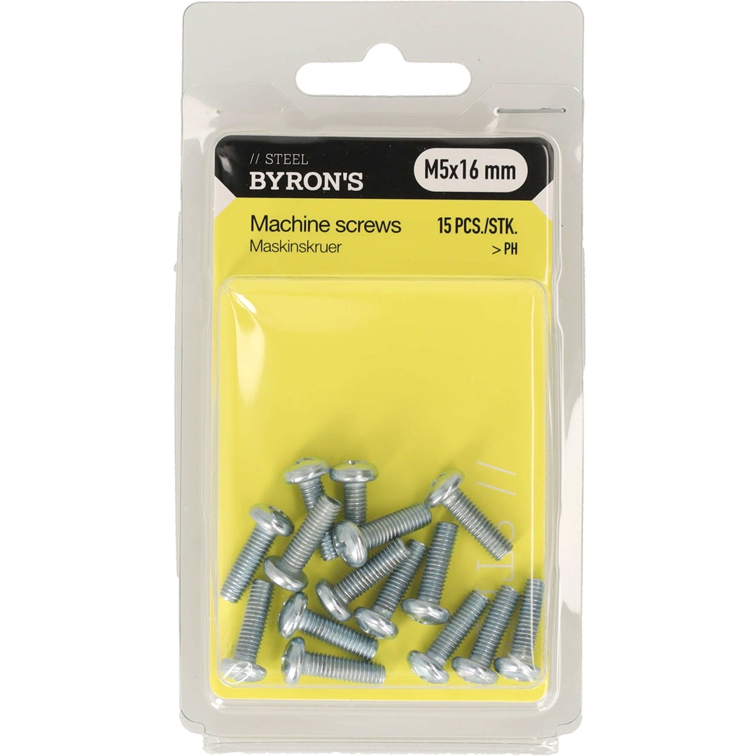 BYRON's Maskinskruvar PH M5x16 mm - 15 st.