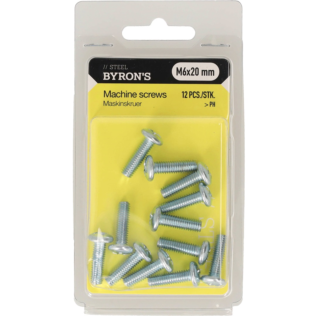 BYRON's Maskinskruvar PH M6x20 mm - 12 st.