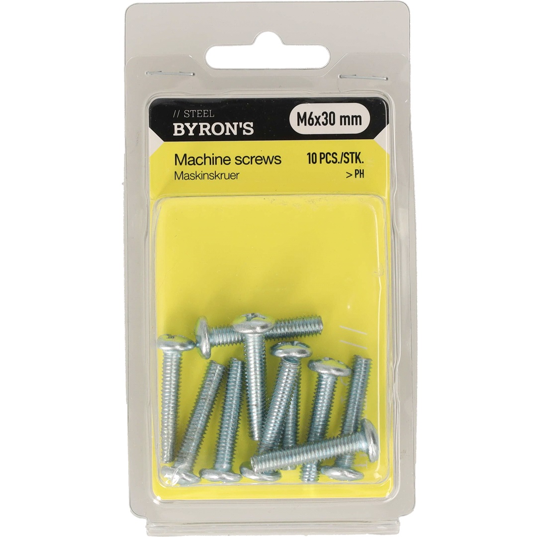 BYRON's Maskinskruvar PH M6x30 mm - 10 st.