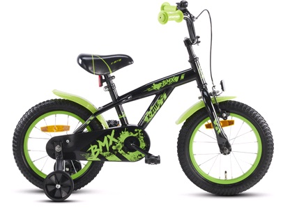 Drengecykel 14" BMX style sort/grøn