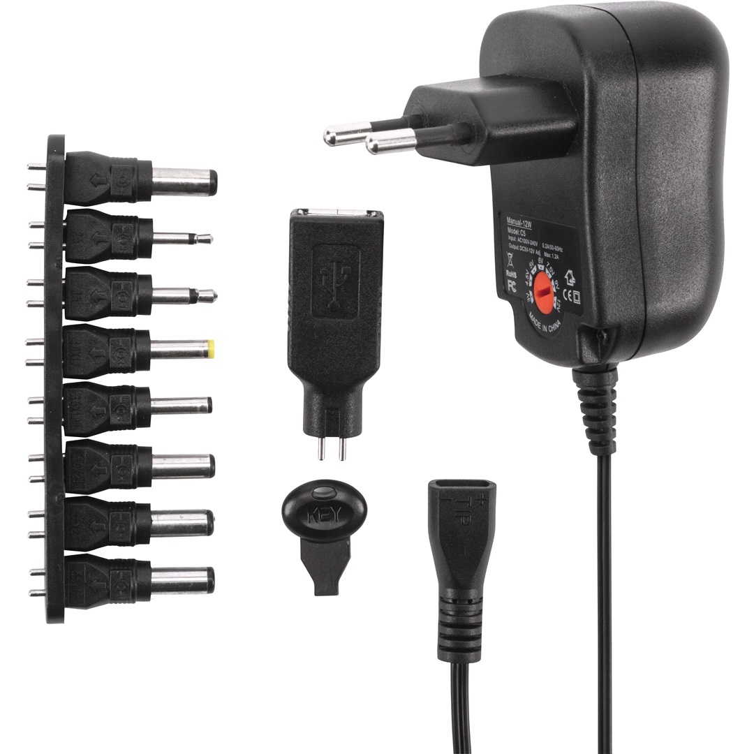 Mobiline Nätadapter, univ. 3-12V med 9 kontakter