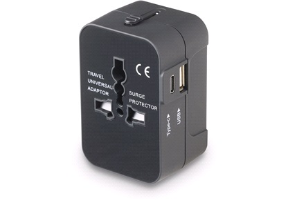 Rejseadapter EU/USA/UK/AUS m USB-A/C  