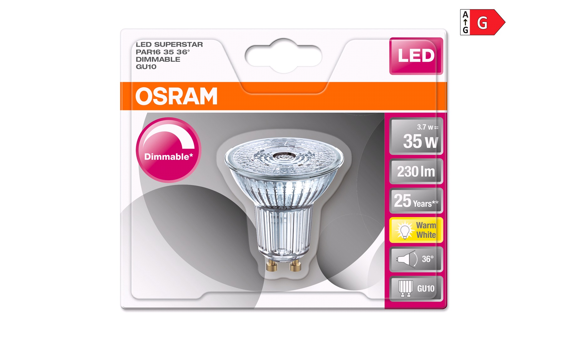 Kyst mere og mere Logisk OSRAM LED PAR16 35W/827 GU10 dæmpbar - GU10 LED-pærer - thansen.dk