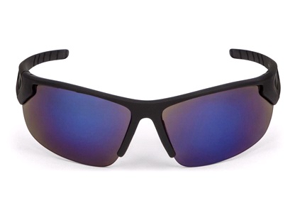 Solbrille, sport, sort rubber blåt spejl