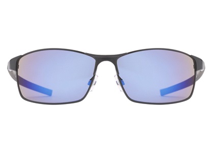 Solbrille mat sort metal m. blå glas