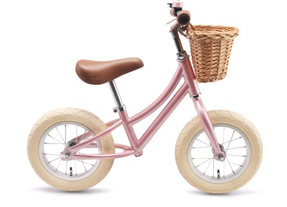 Løbecykel pige retro pink med flet kurv
