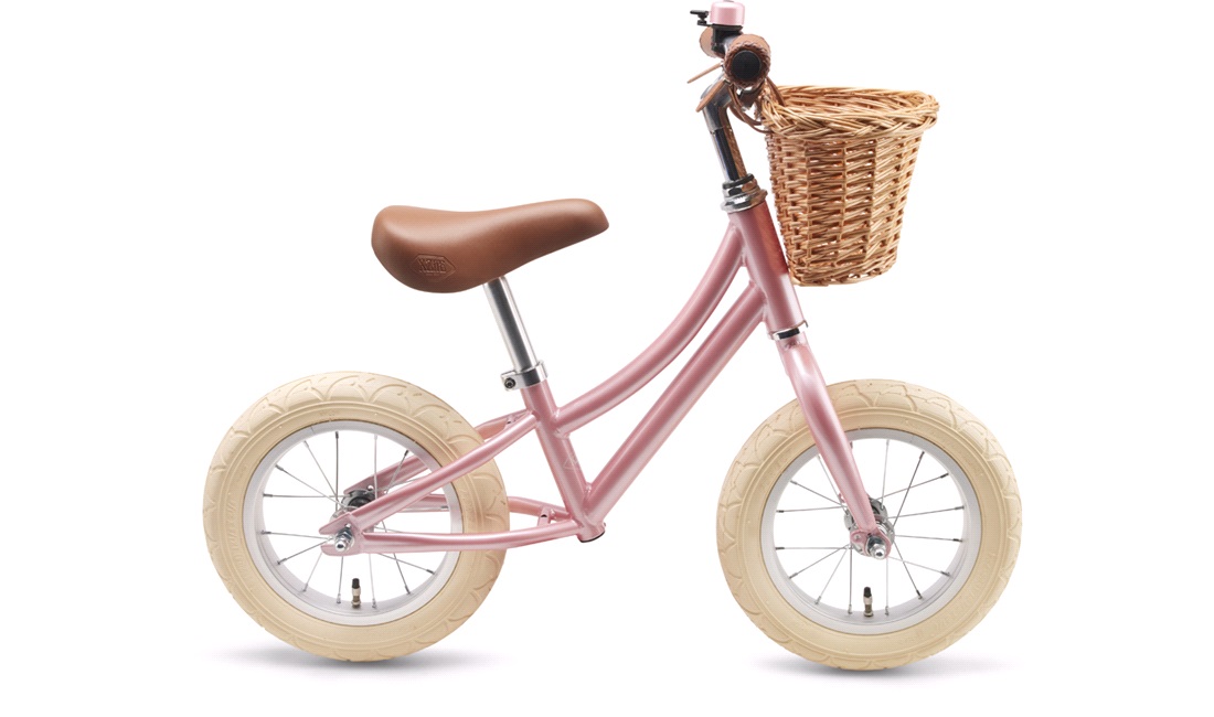  Løbecykel pige retro pink med flet kurv