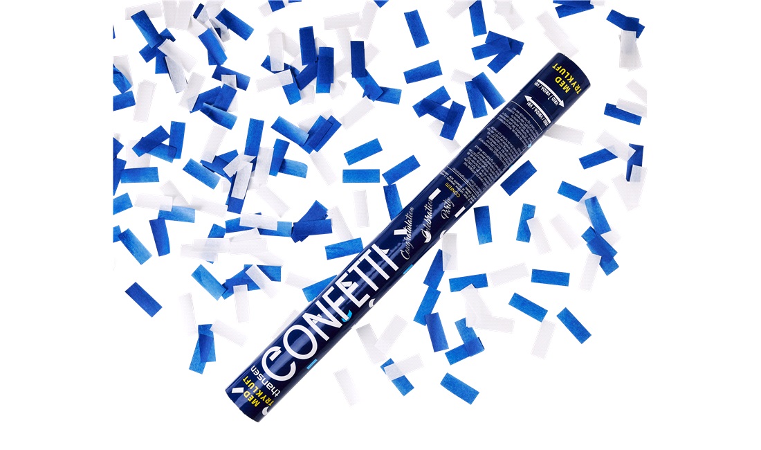  Konfettirör 50 cm m. blå och vit konfetti