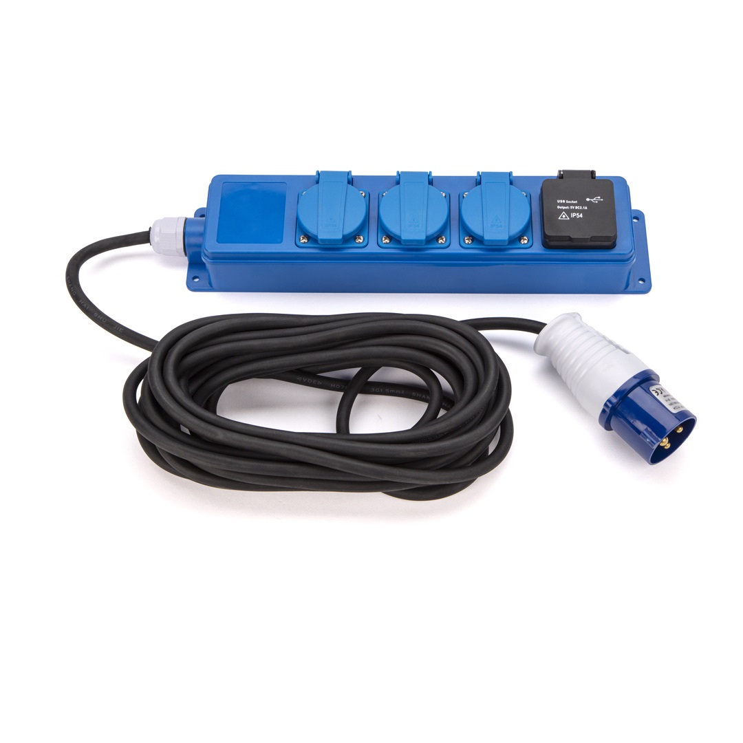 Cabe Lights Kontakt för CEE t.3xschuko+1xUSB, 7,5 m.