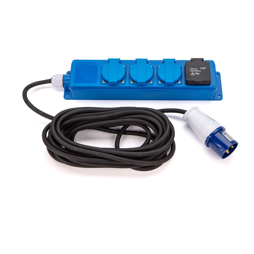 Cabe Lights Uttag för CEE t.3xschuko+2xUSB, 7,5m