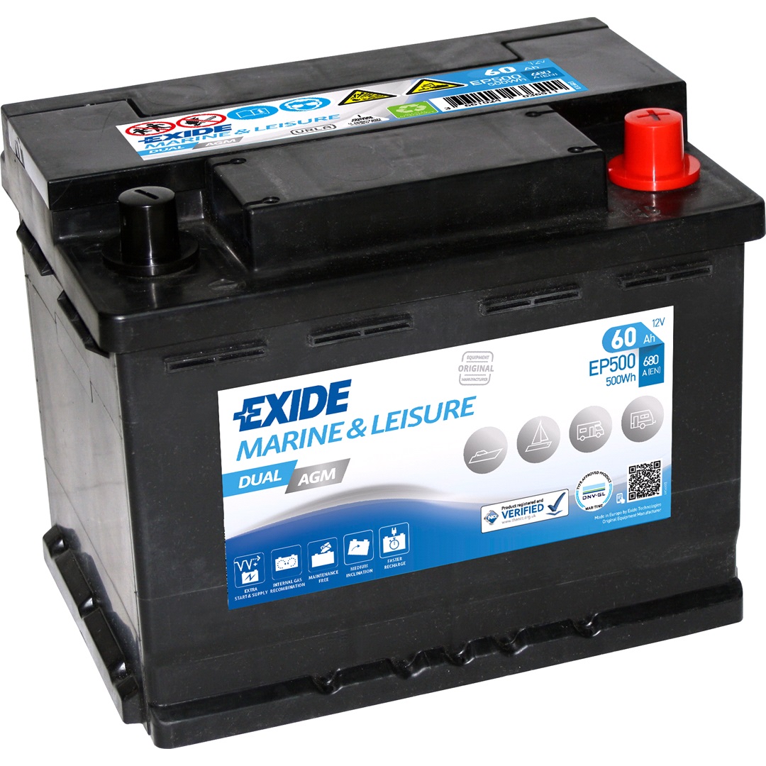 Exide Batteri Exide 12v-60ah Ep500 Dual Agm