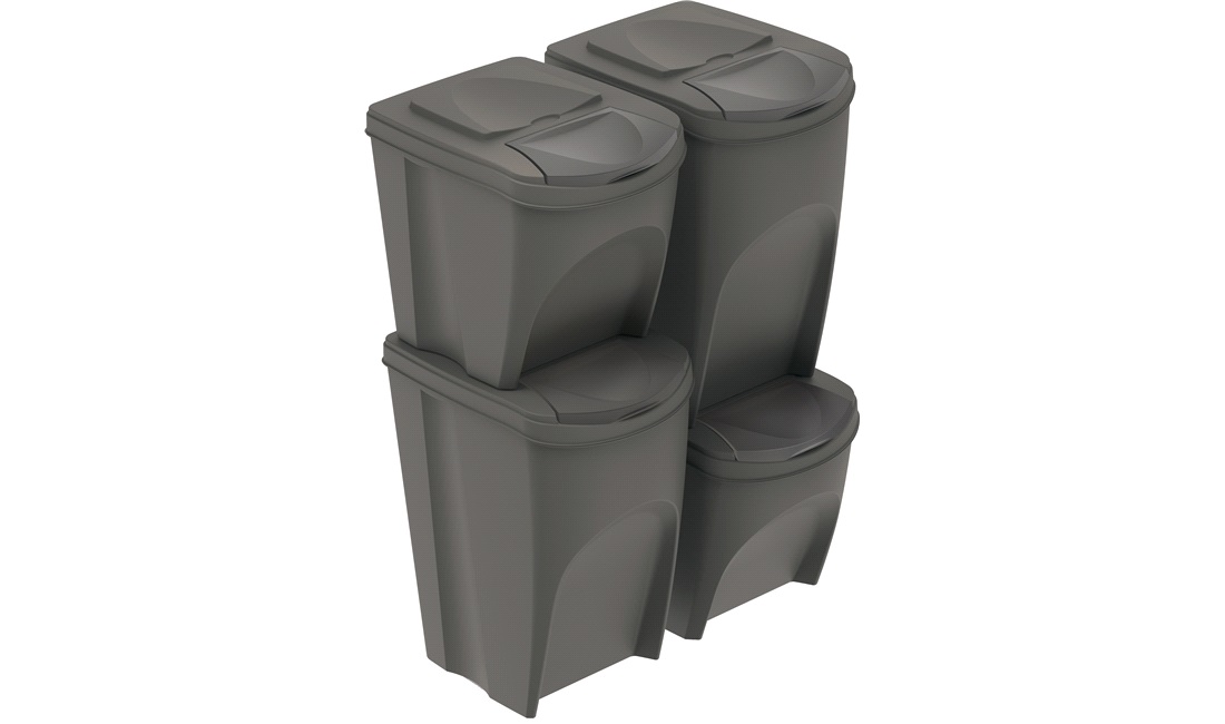  Förvaringslådor 2x25 L + 2x35 L Grå för förvaring eller avfallssortering