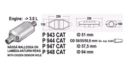 Universal katalysator 435mm Ø48/52/55mm