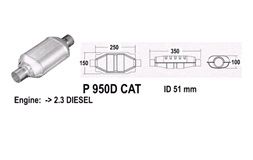 Universal katalysator 350mm Ø51 Diesel