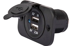 2 ports USB uttak til montering 1A +2,1A