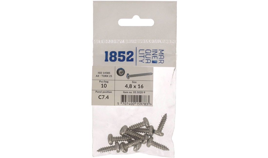  Skrue Panhode 4,8x16 a4 torx 10 stk