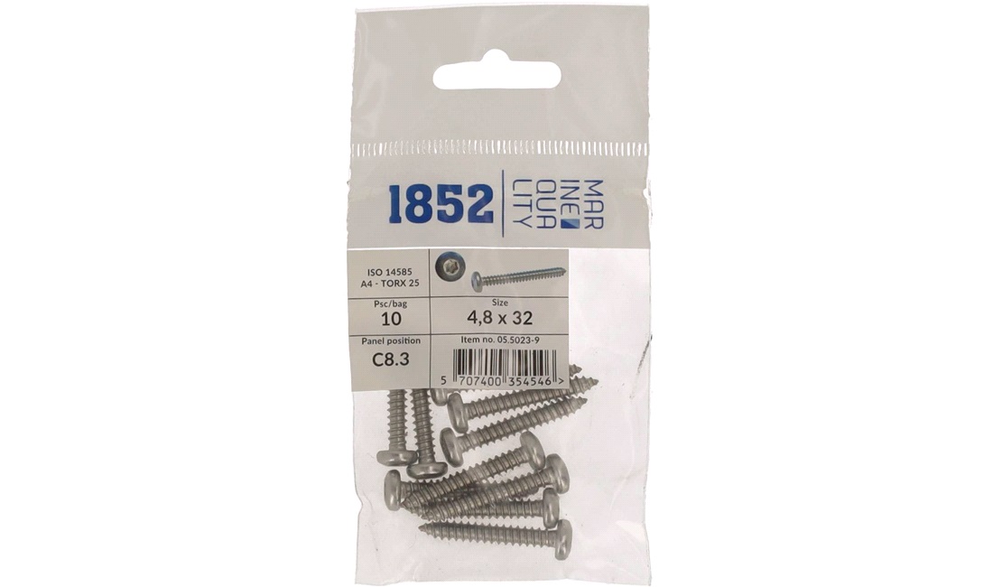  Skrue Panhode 4,8x32 a4 torx 10 stk