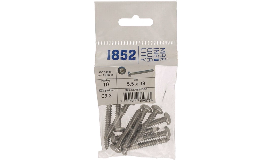  Skrue Panhode 5,5x38 a4 torx 10 stk