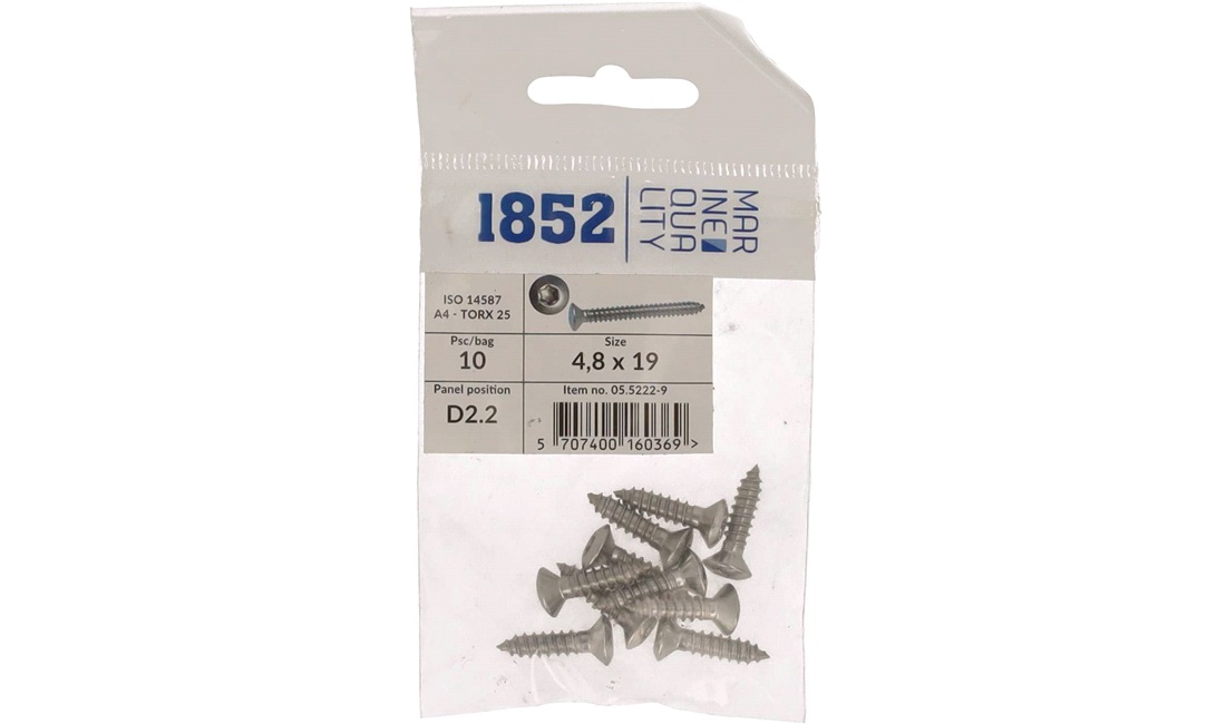  Skrue linsehode 4,8x19 a4 torx 10 stk