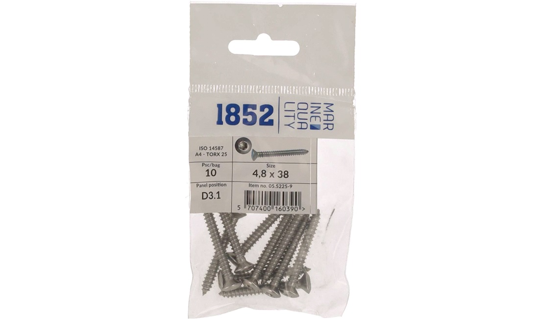  Skrue linsehode 4,8x38 a4 torx 10 stk