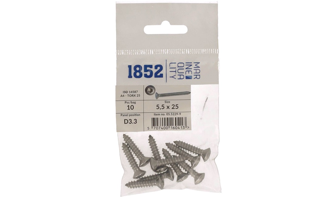  Skrue linsehode 5,5x25 a4 torx 10 stk