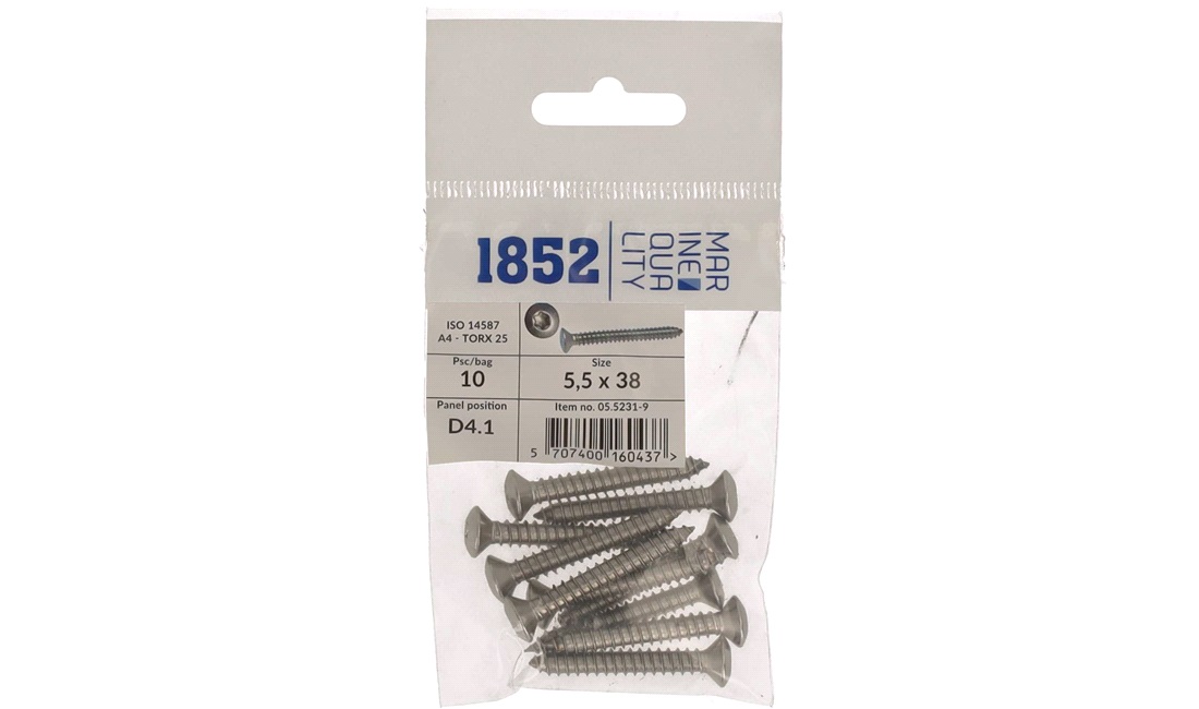  Skrue linsehode 5,5x38 a4 torx 10 stk