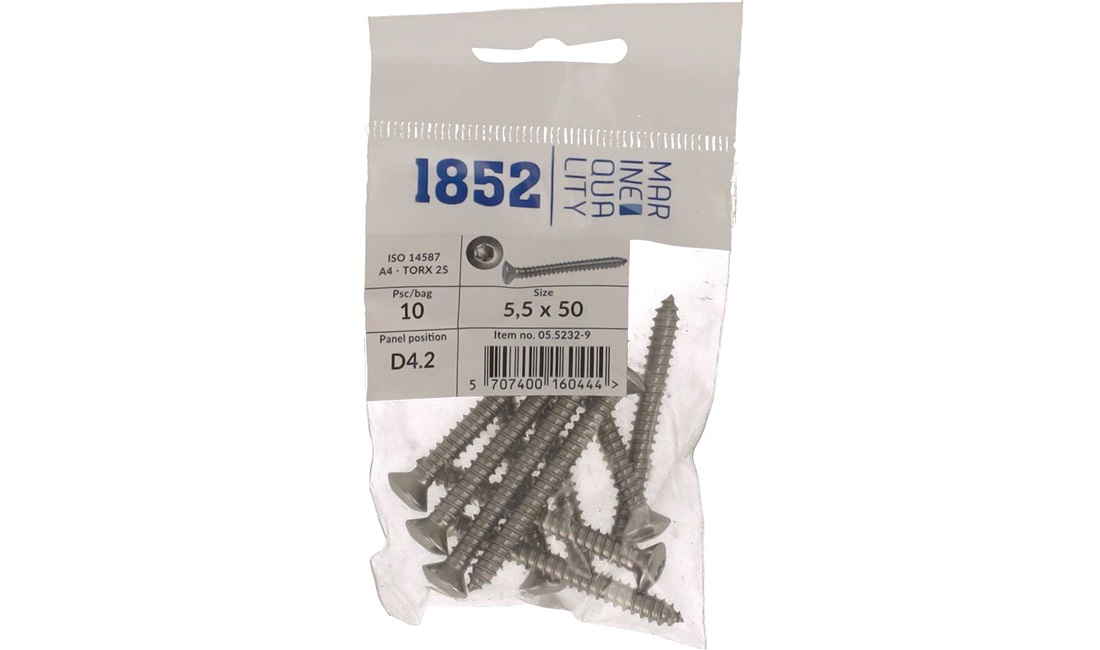  Skrue linsehode 5,5x50 a4 torx 10 stk