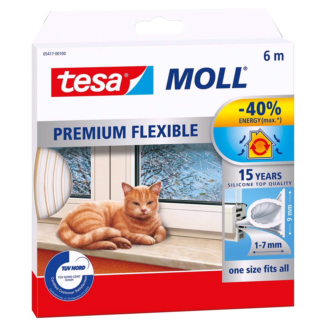 TESA, Tætningsliste, hvid, 9mm x 6mtr