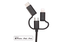 3-i-1 kabel. Lightning/Type C/Micro-USB