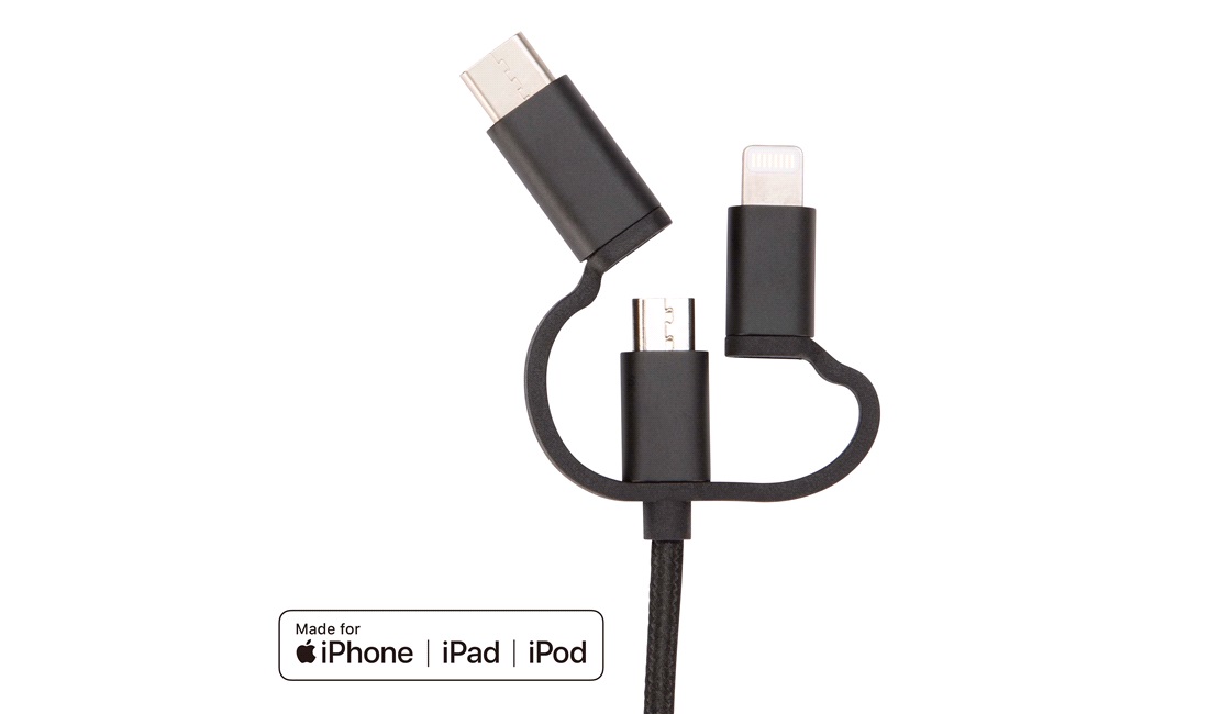  3-i-1-kabel - Lightning/Type-C/Micro-USB