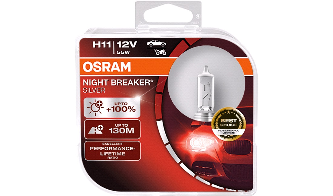  H11 Night Breaker Silver, OSRAM, 2-Pack
