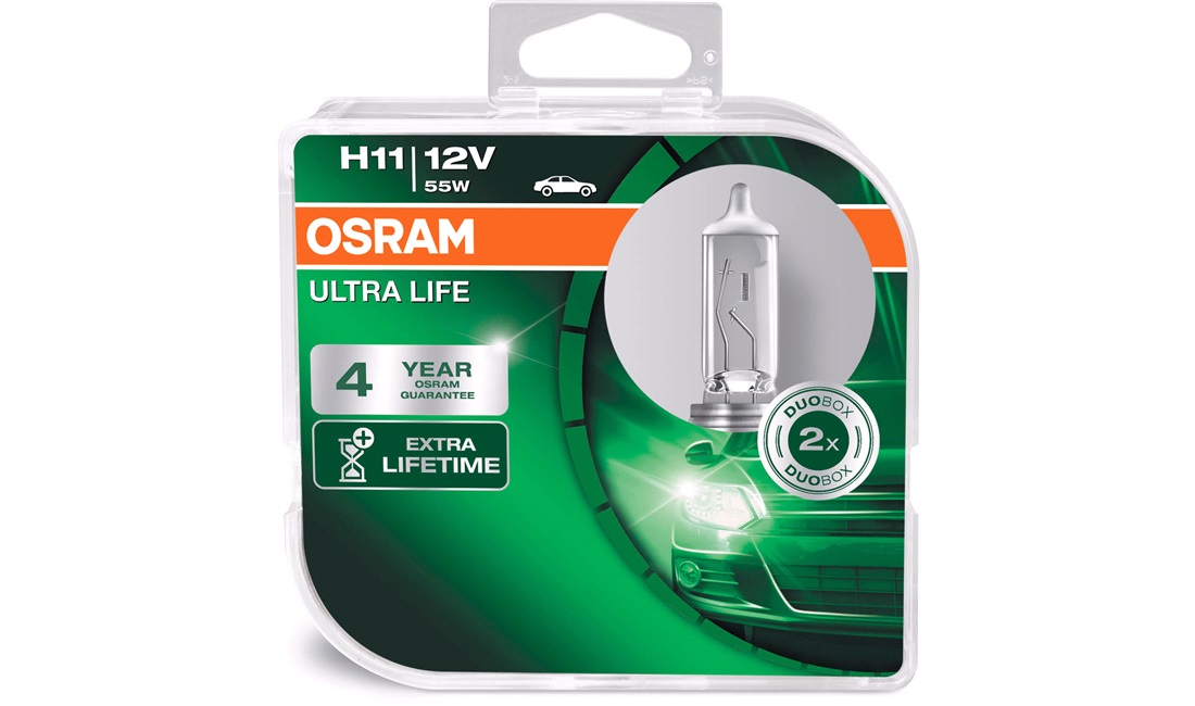  Pæresett H11 Ultra Life 55W 12V HCB Osram