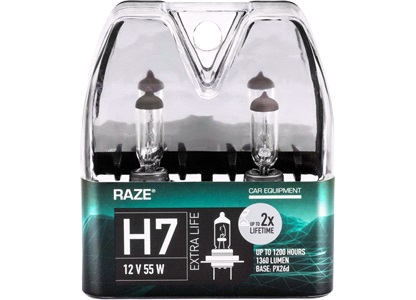 H7 Extra Life, 12V-55W, RAZE, 2-Pack