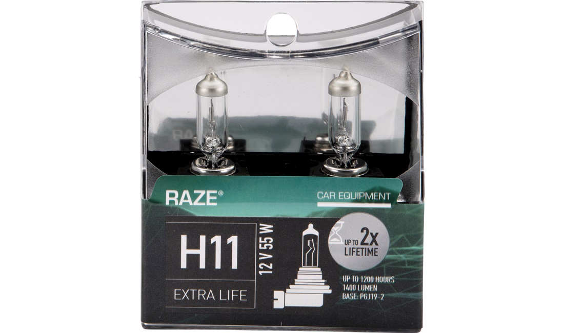  H11 Extra Life, 12V-55W, RAZE, 2-Pack