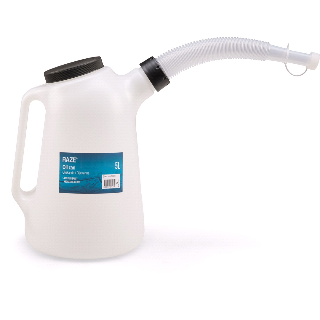 RAZE Oljekanna med mått och flexibelpip 5L