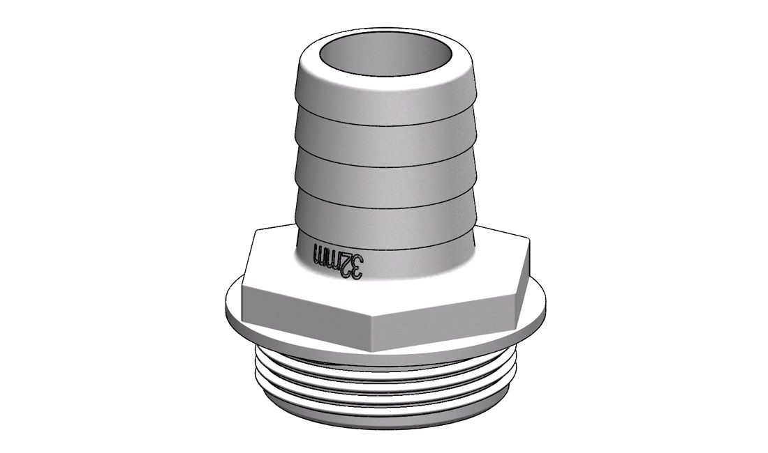  "Trudesign Slangestuds 1 1/2"" 32mm hvid, til y-ventil"