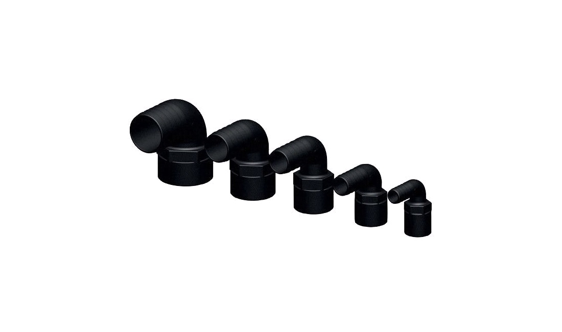  "Trudesign 90° slangestuds 50mm sort 2"" indvendig gevind"