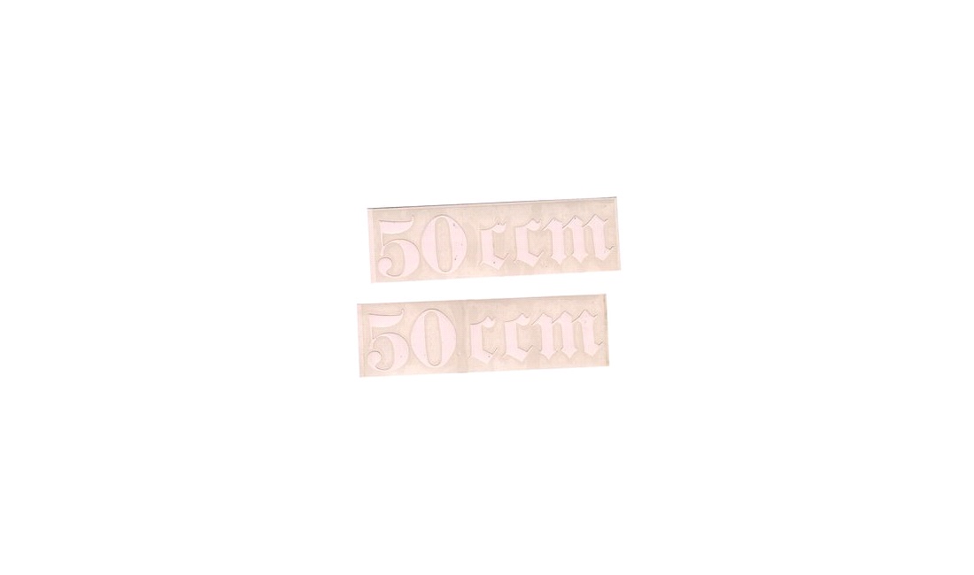  Gotisk skrift "50 ccm" 2 stk, hvit