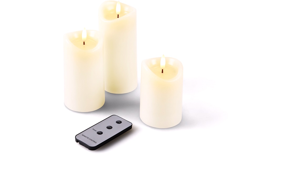  LED bloklys med timer, 3-pak 10 cm / 12,5 cm / 15 cm