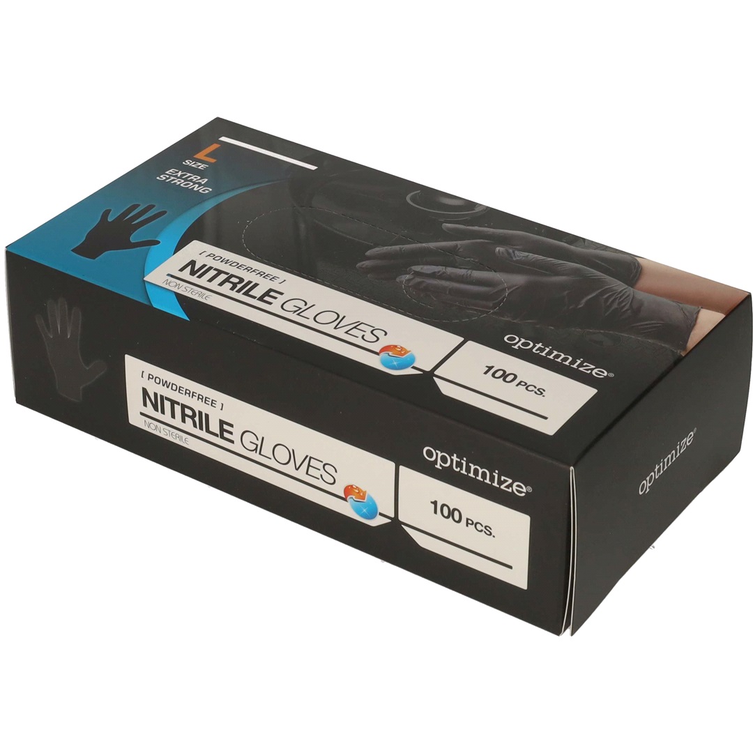 Optimize Nitrilhandskar Svarta Puderfria L 100stk