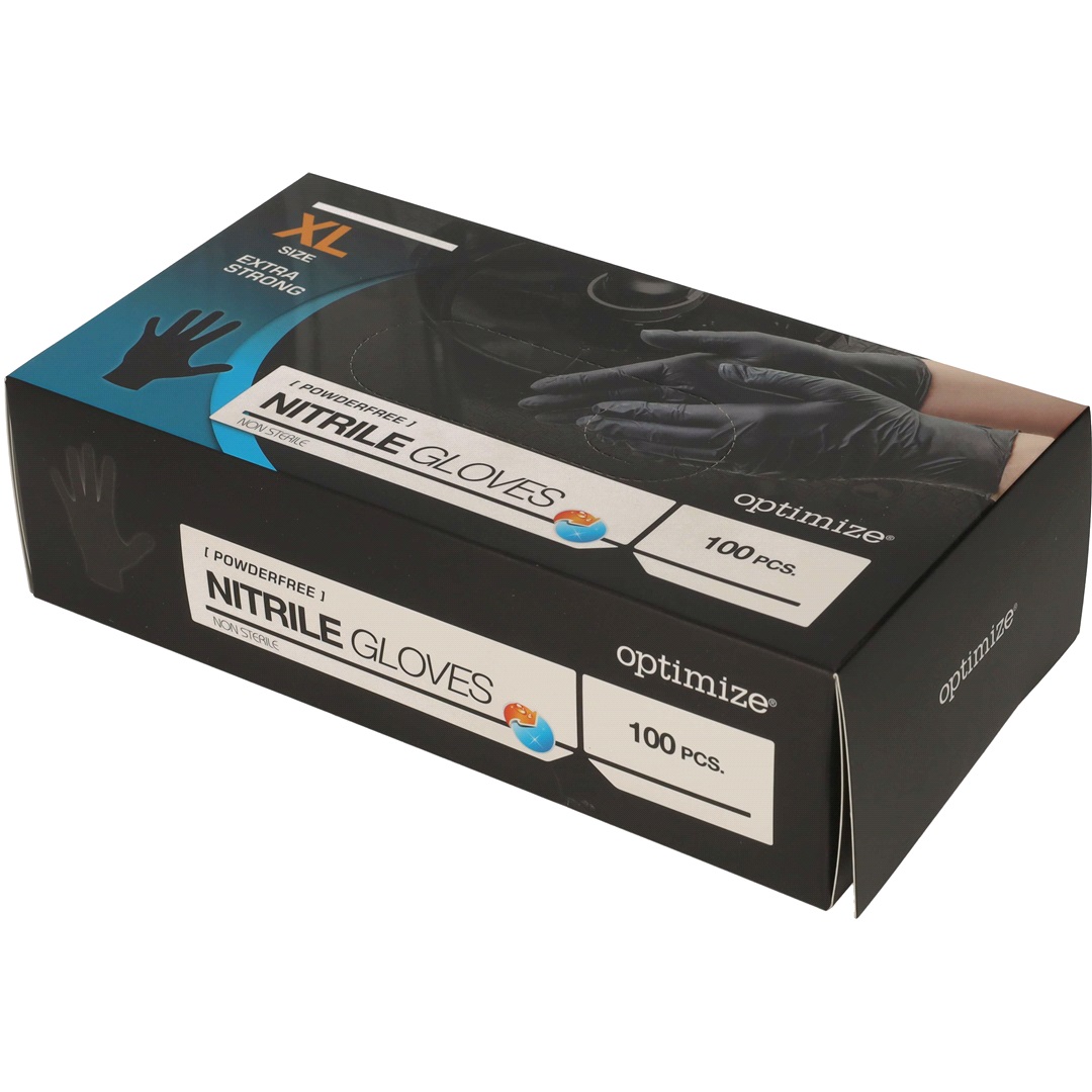 Optimize Nitrilhandskar Svarta Puderfria XL 100st