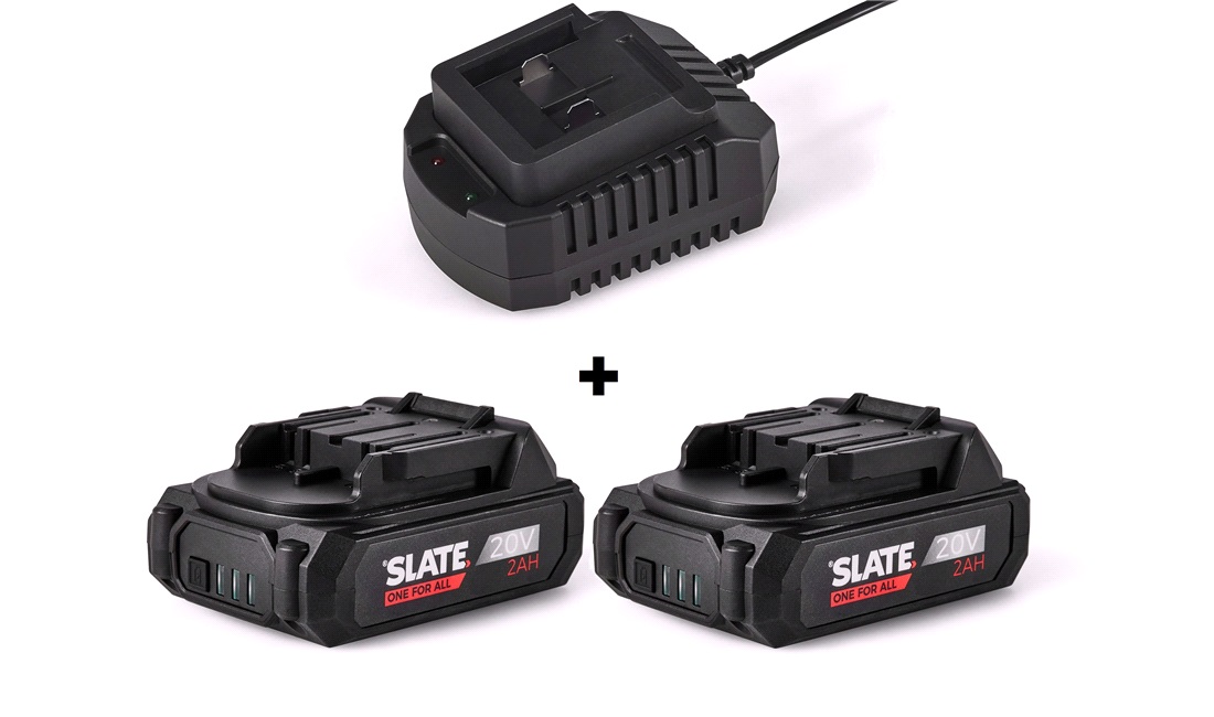  SLATE lader + 2 x 2Ah batterier 