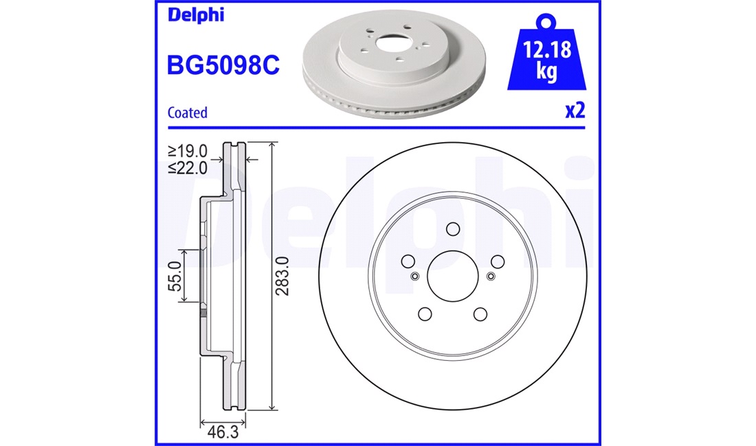  Bremseskive 283 x 22 mm