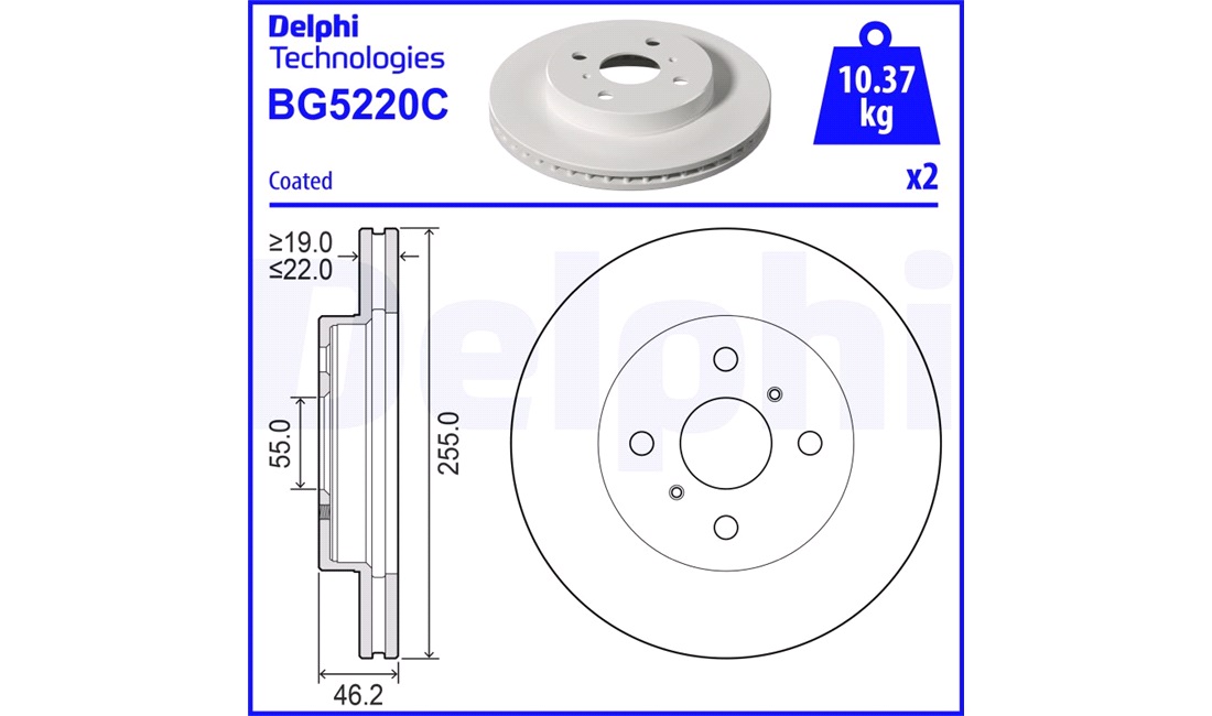  Bromsskiva 255 x 22 mm