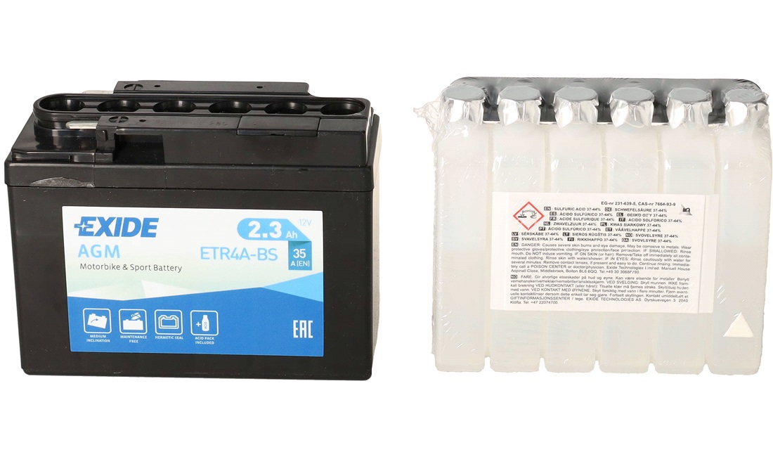  Batteri Exide 12V-2,3Ah ETR4A-BS (YTR4A-BS) AGM SLA